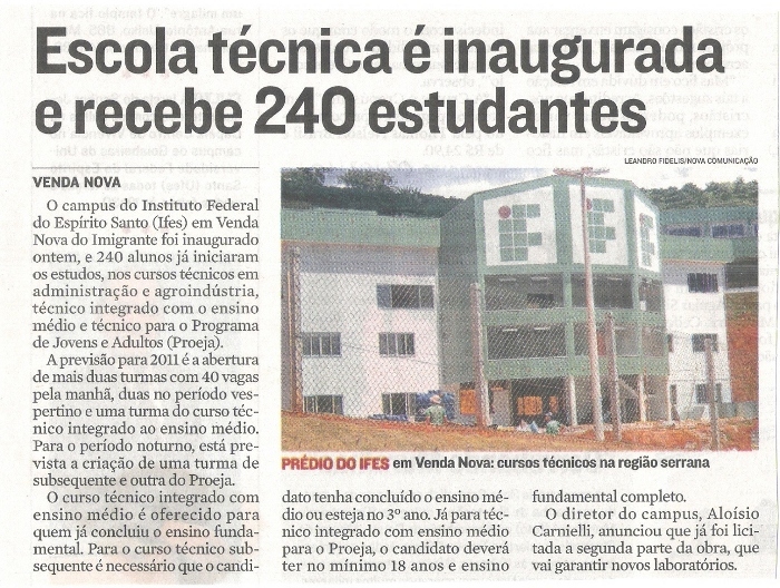 Escola técnica é inaugurada e recebe 240 estudantes