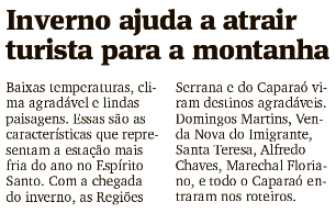 Inverno ajuda a atrair turista para a montanha