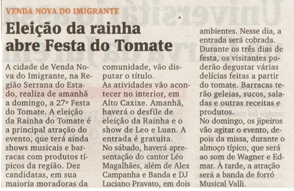 Eleição da rainha abre Festa do Tomate 