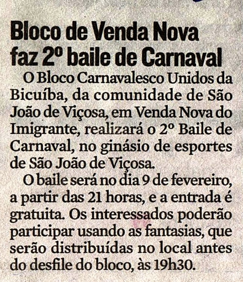 Bloco de Venda Nova faz segundo baile de carnaval 