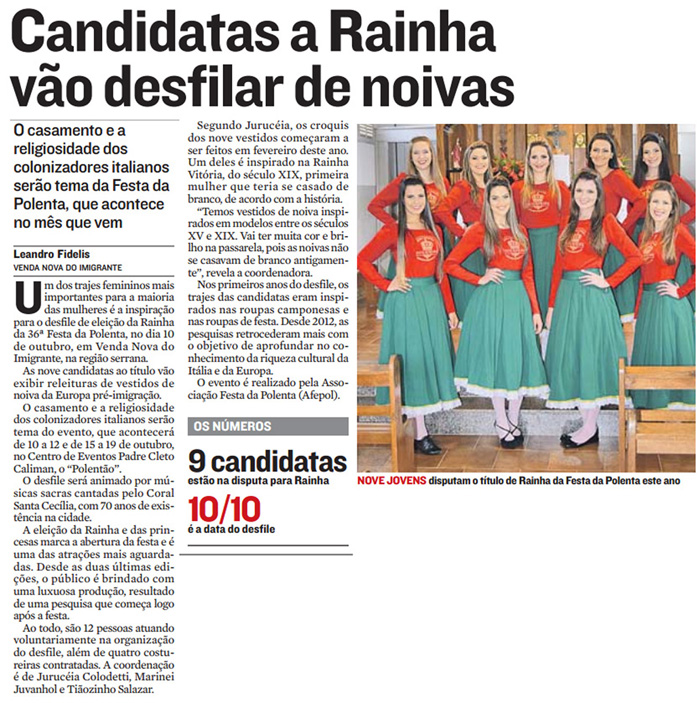 Candidatas a Rainha vão desfilar de noivas