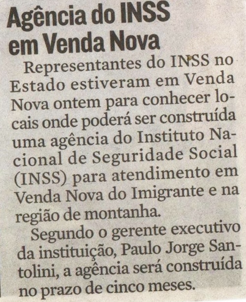 Agência do INSS em Venda Nova do Imigrante