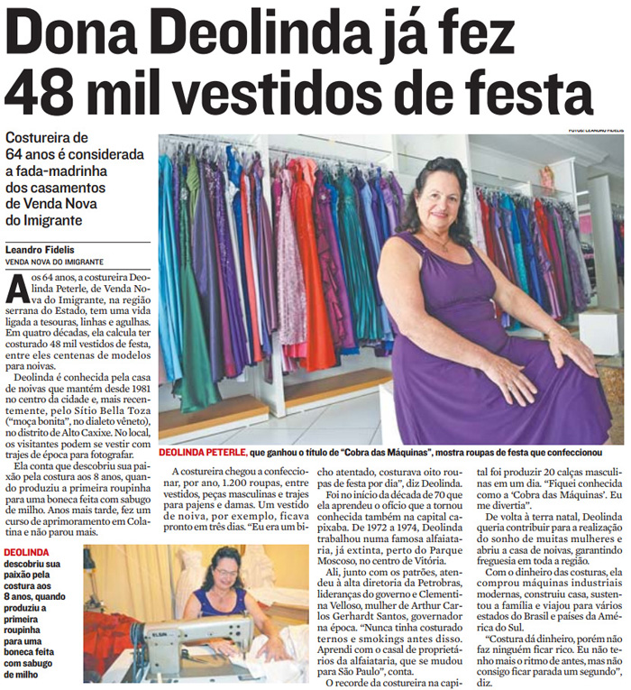 Dona Deolinda já fez mais de 48 mil vestidos