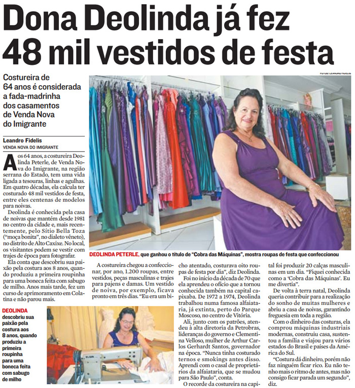 Dona Deolinda já fez mais de 48 mil vestidos