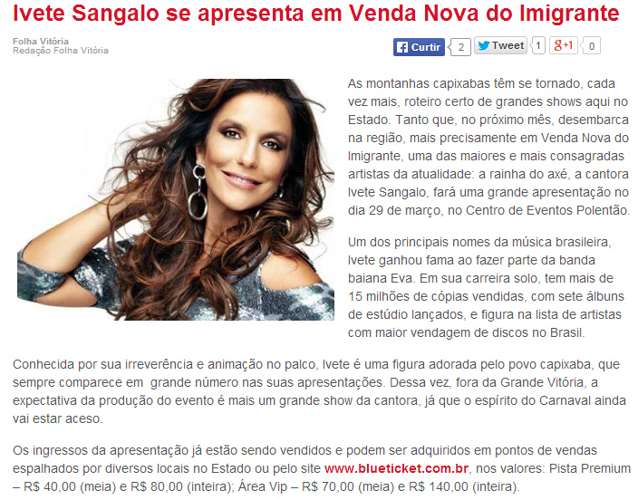 Ivete Sangalo se apresenta em Venda Nova do Imigrante