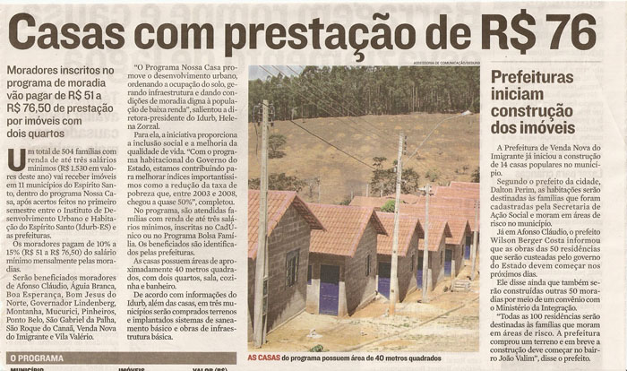 Casas com prestação de R$ 76