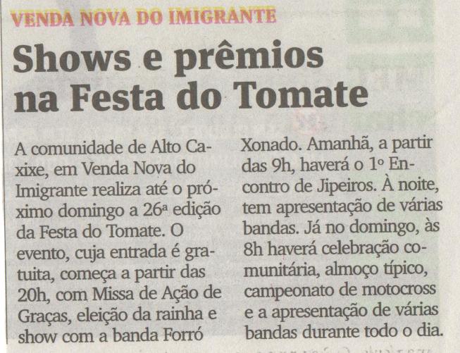 Show e prêmios na festa do Tomate