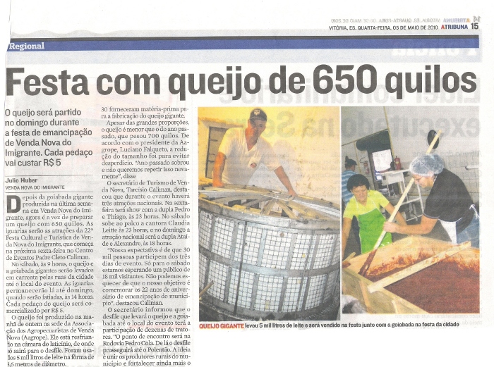 Festa com queijo de 650 quilos